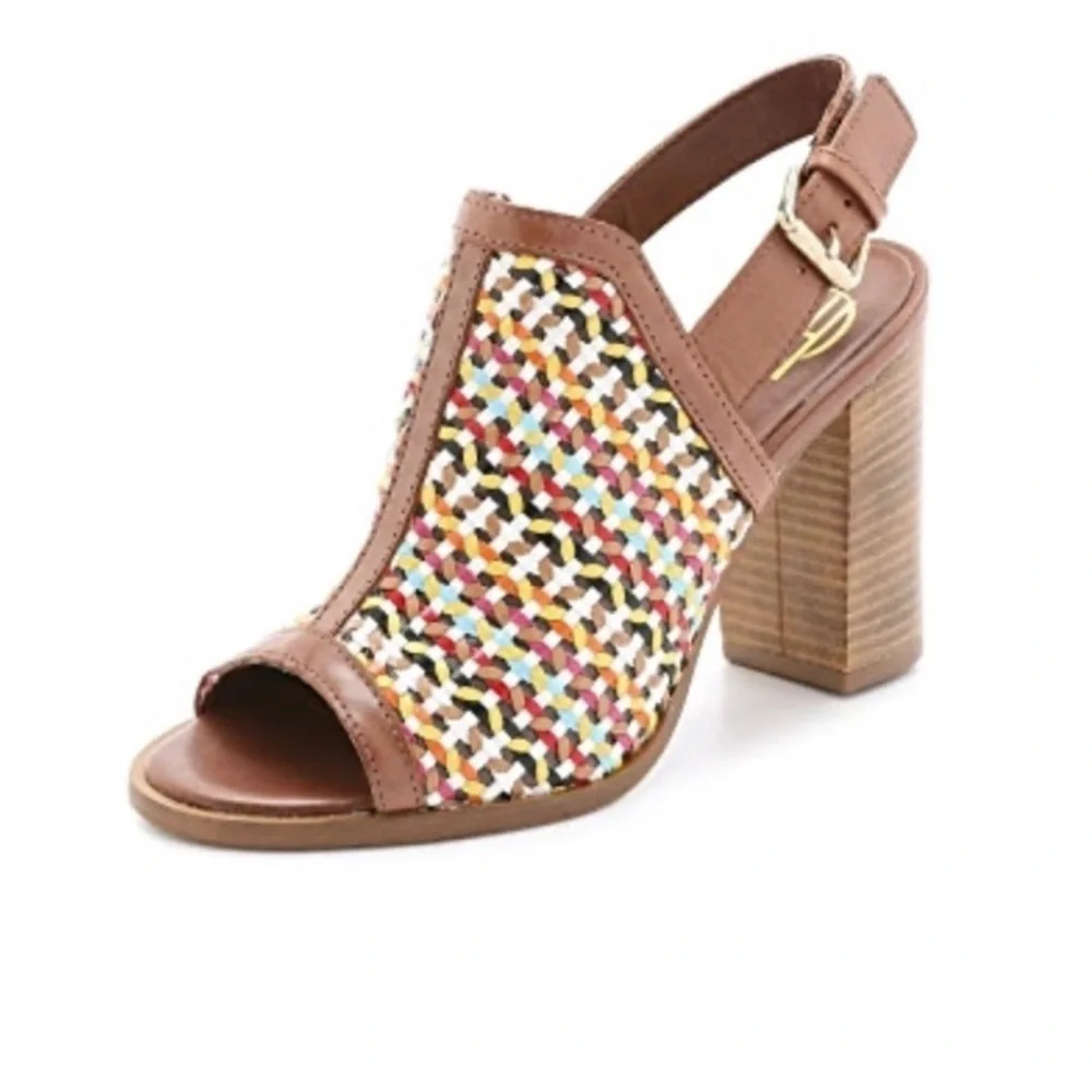 NWT HOUSE OF HARLOW 1960 Teagan Slingback Leather Sandals, Chunky Heels